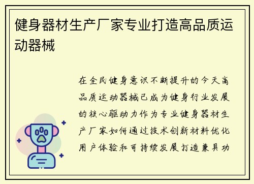 健身器材生产厂家专业打造高品质运动器械